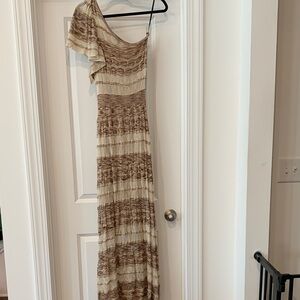 bebe One-Shoulder Cream & Brown Striped Maxi Dress full knit lined S vintage